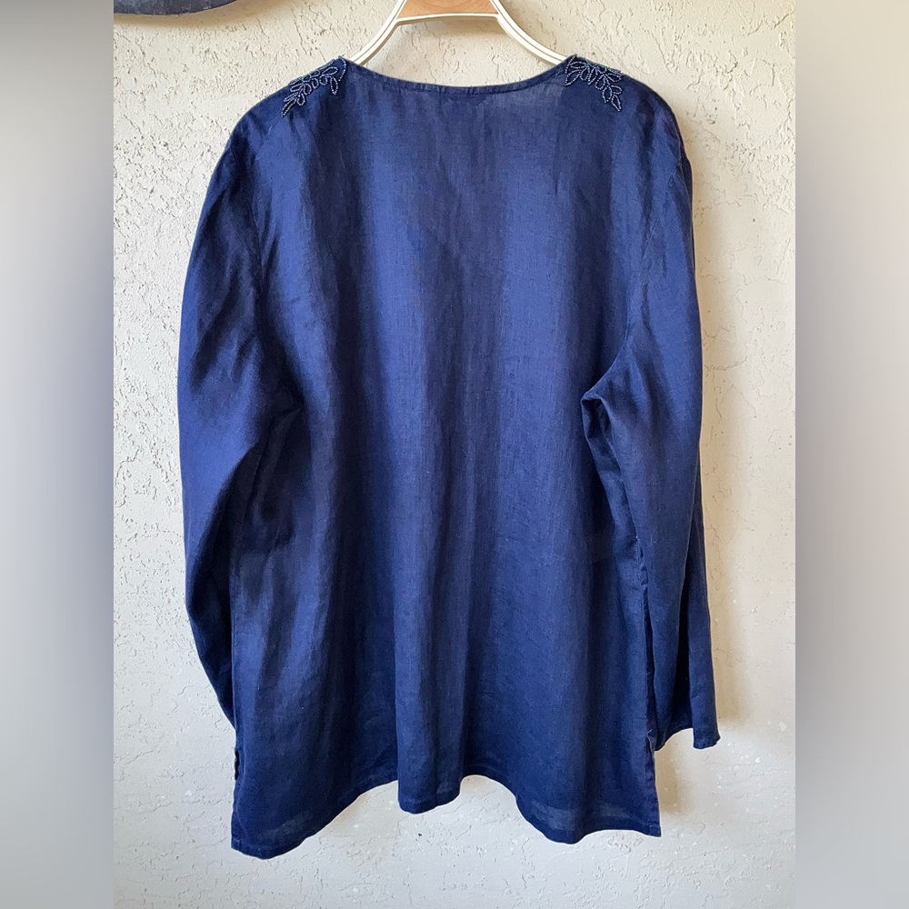 Lands’End Linen Beaded Tunic, navy blue - Picture 2 of 16